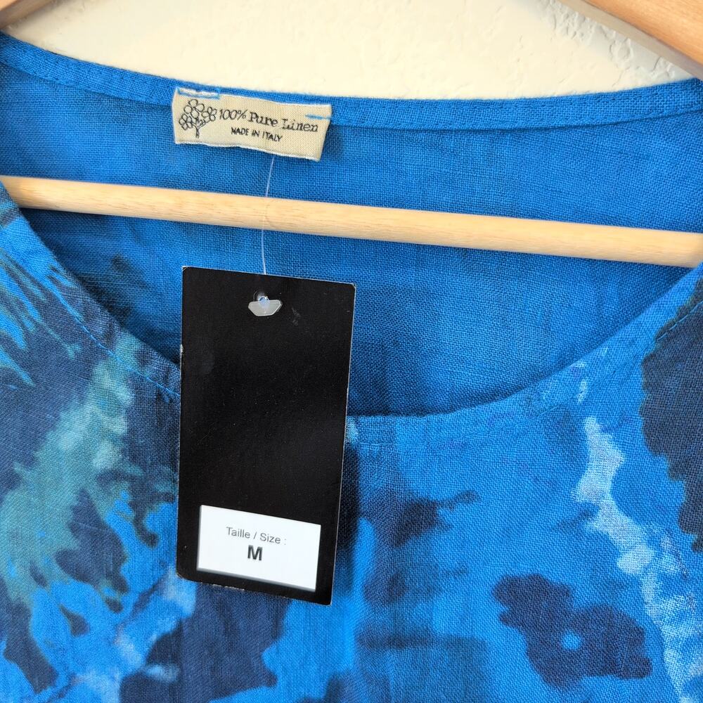 Ornella Paris 100% Pure‎ Linen Dress Medium Blue Made in Italy Artsy Art to Wear - Picture 6 of 9